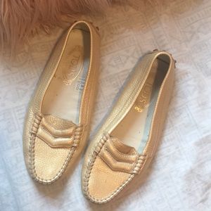 AUTHENTIC TOD'S Gold Gommini Driving Loafers